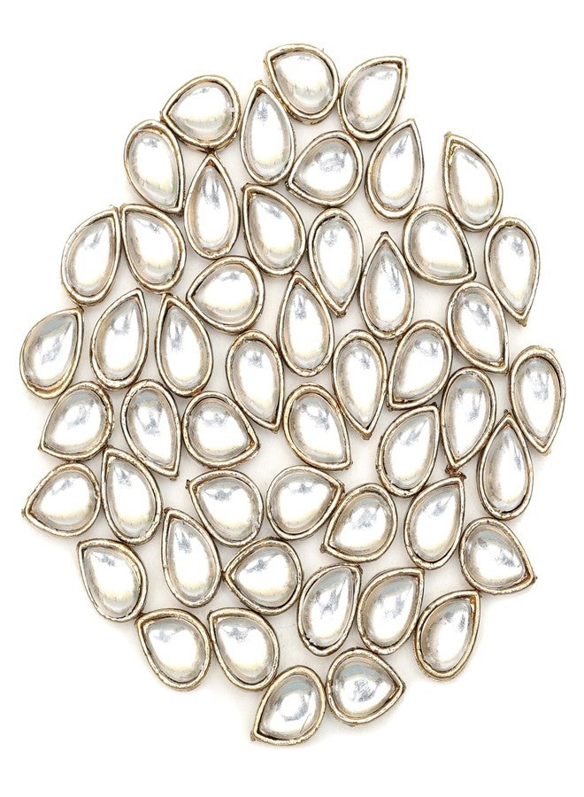 Embroiderymaterial Sew On Raised Kundan Stone/Rhinestone/Beads for Craft, Jewellery Making, Clothe Embellishment, Embroidery Work (50 Pieces, 10X12MM, Tear Drop Shape, Silver) - Image 1